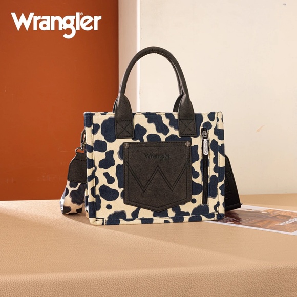 Wrangler Cow Print Concealed Carry Tote/Crossbody Black - Picture 2 of 4